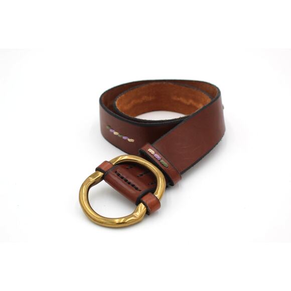Western Festival Belt Lucky Brand Leather Womens 32 Brown Ring Buckle Boho main image 6